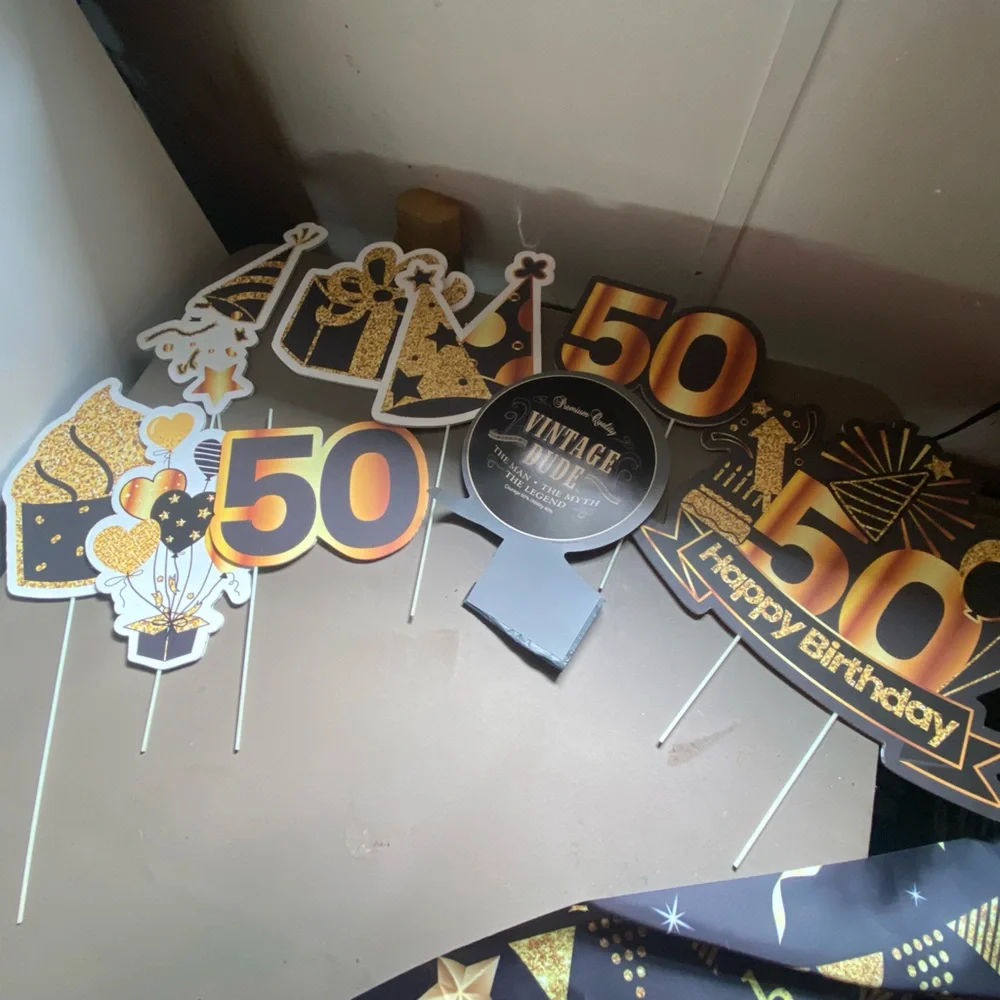 50th Birthday Party Decoration Set - Black and Gold